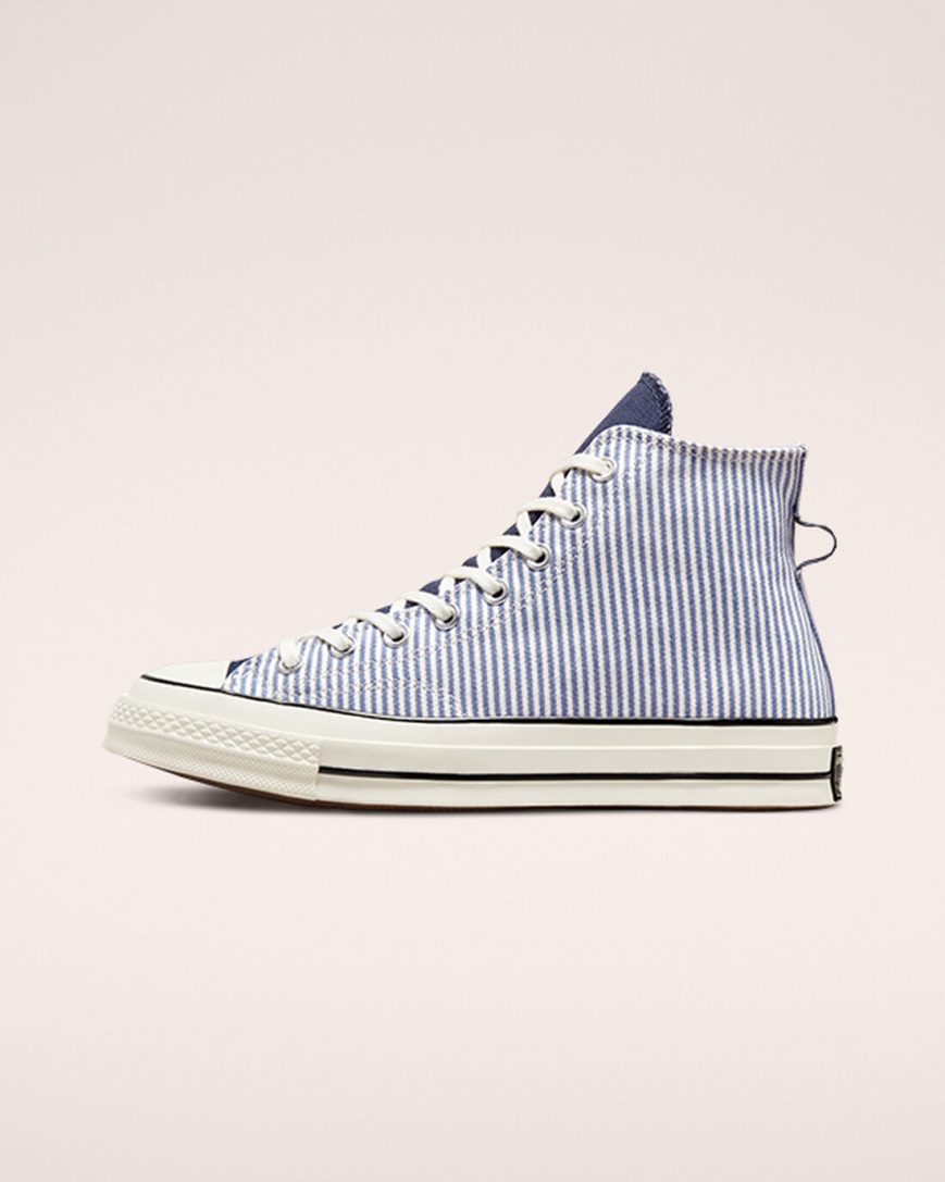 Pánské Boty Vysoké Converse Chuck 70 Crafted Stripe Blankyt Světle Modré Indigo Černé | CZ 31VQX28